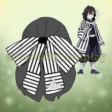 Cargar imagen en el visor de la galería, Japanese Over-sized Hair Bow | Anime KNY | Black & White Serpent Hashira