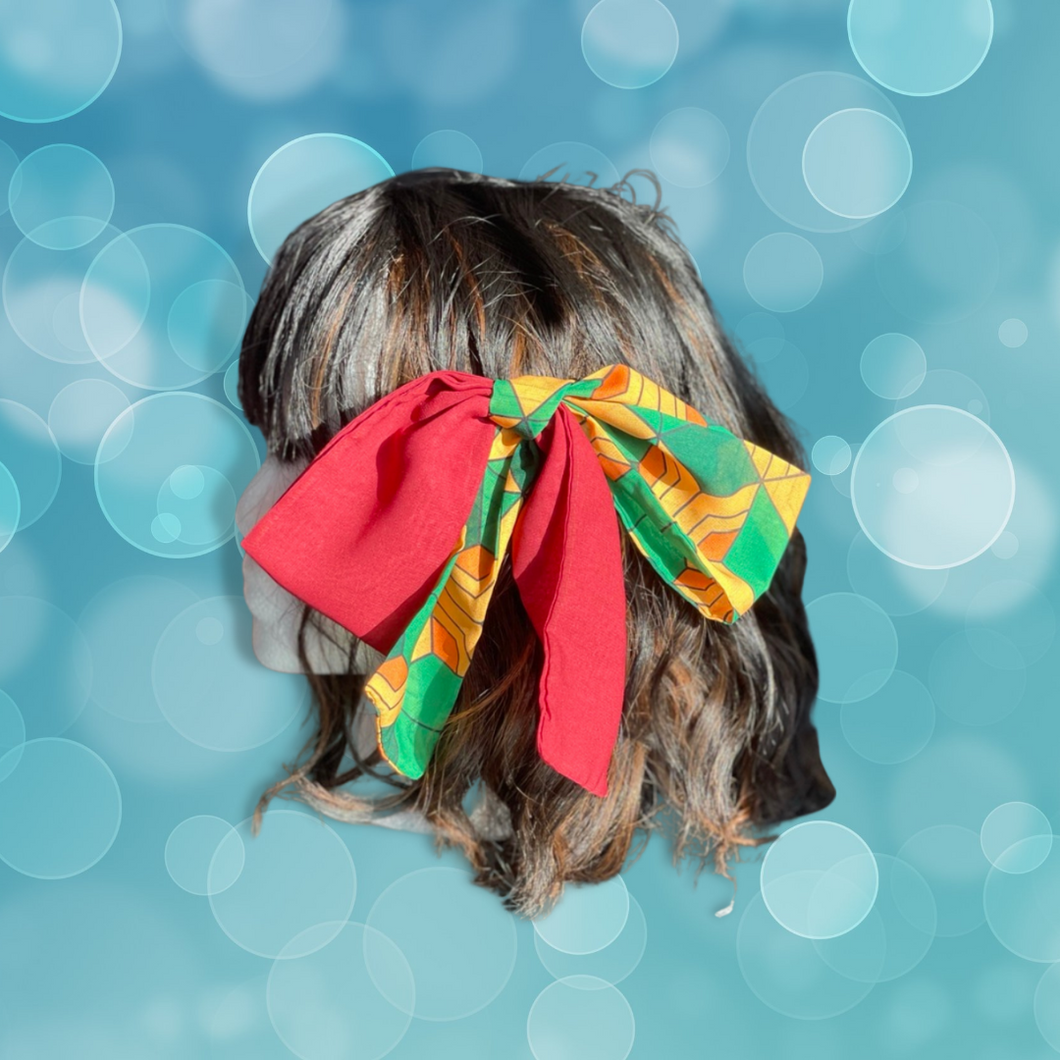 Japanese Over-sized Hair Bow | Anime KNY | Water Hashira Red & Green Boxes