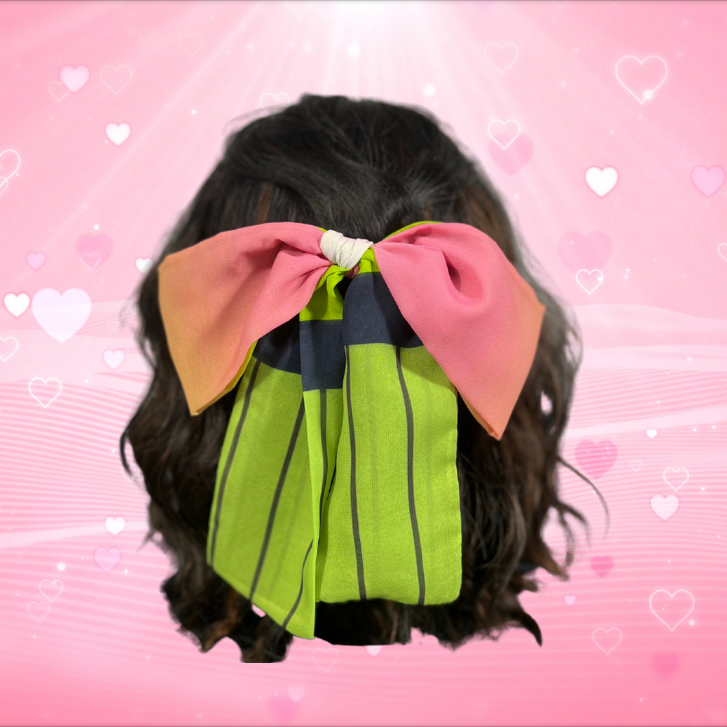 Japanese Over-sized Hair Bow | Anime KNY | Pink & Green Love Hashira